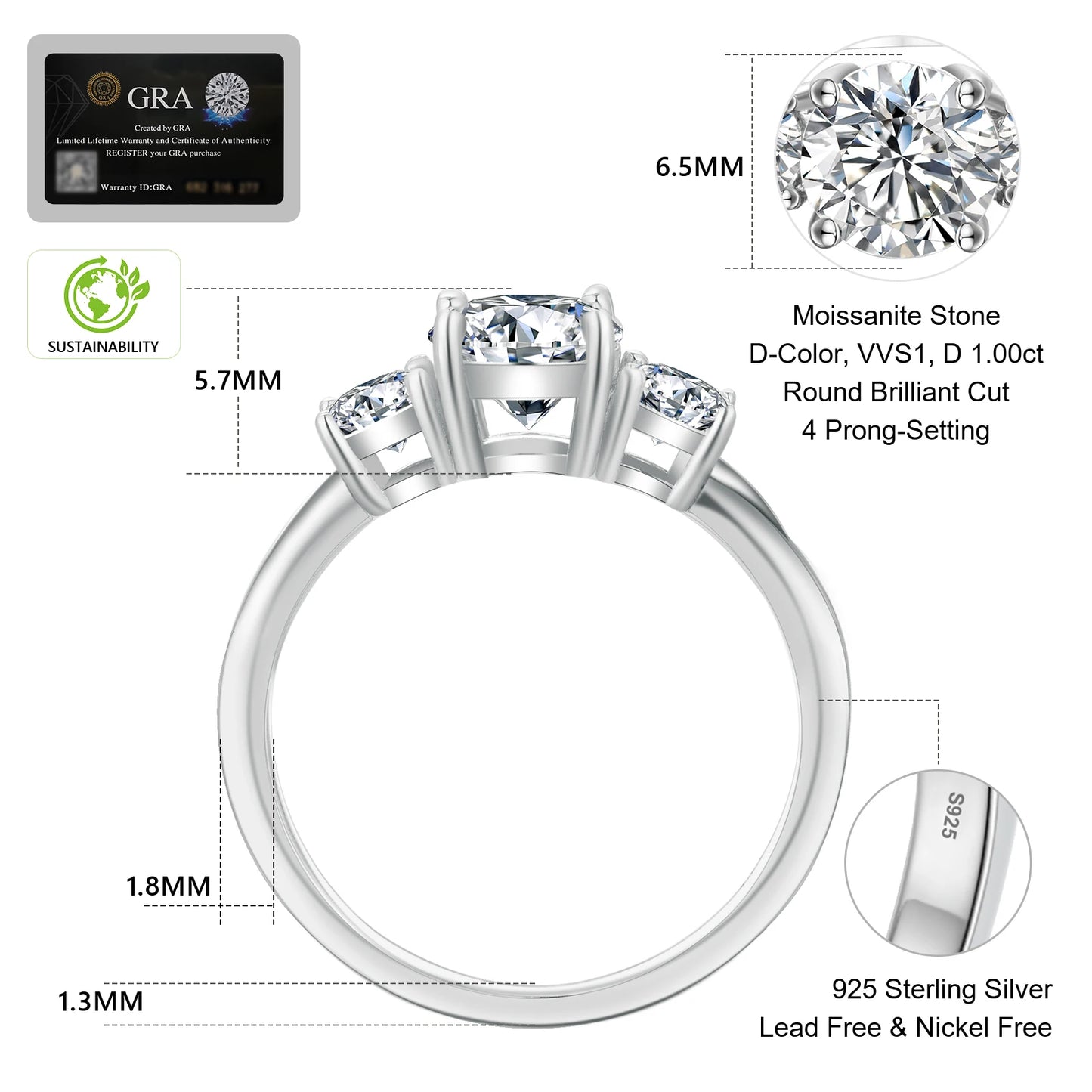Triple Moissanite Ring